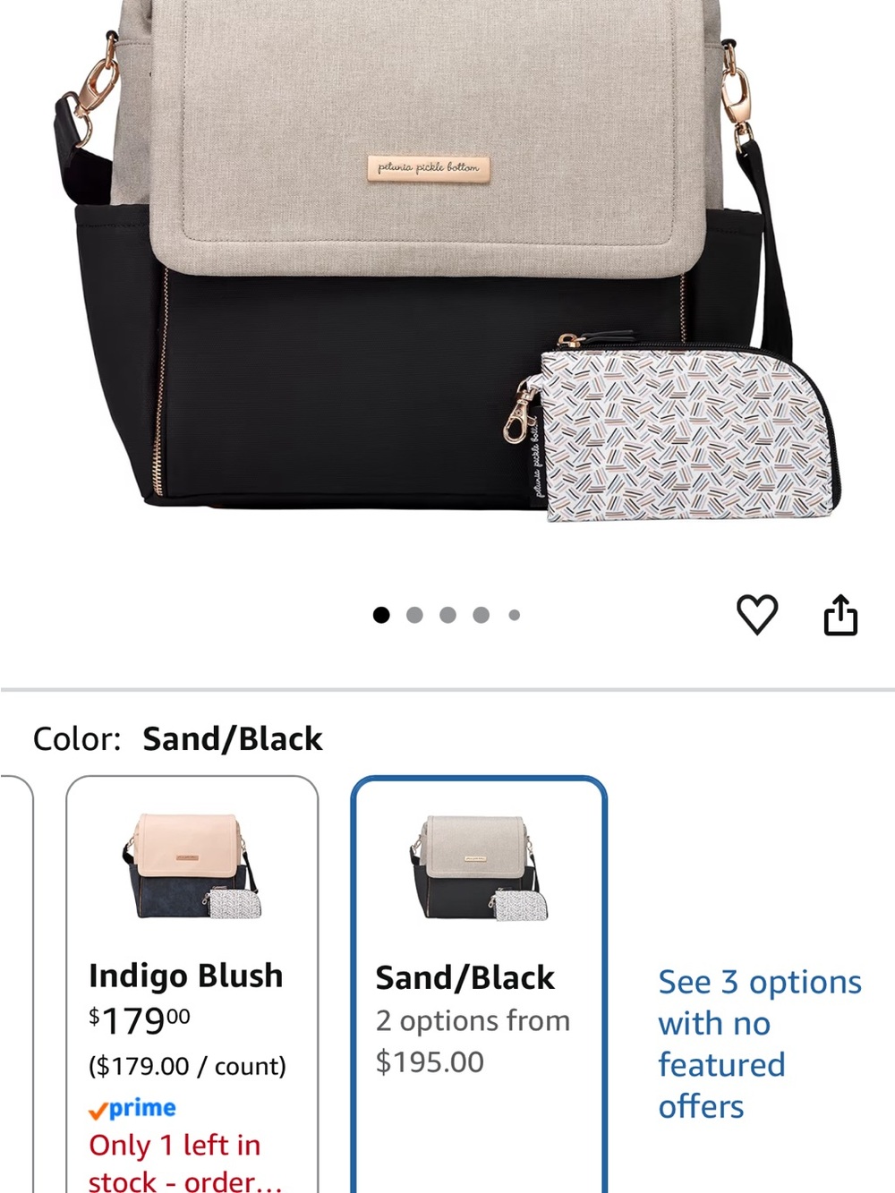 Petunia Pickle Bottom Sand and Black Convertible Baby Bag with Patterned Pouch